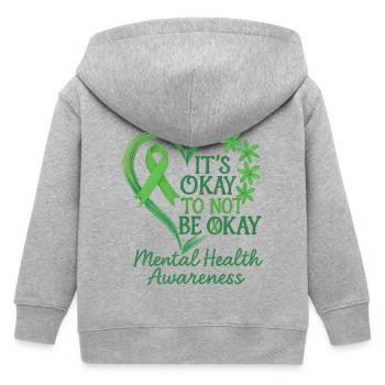 Mental Health Awareness Green Ribbon Design - Kids Organic Zip-up Hoodie by Stanley/Stella - heather grey - Back