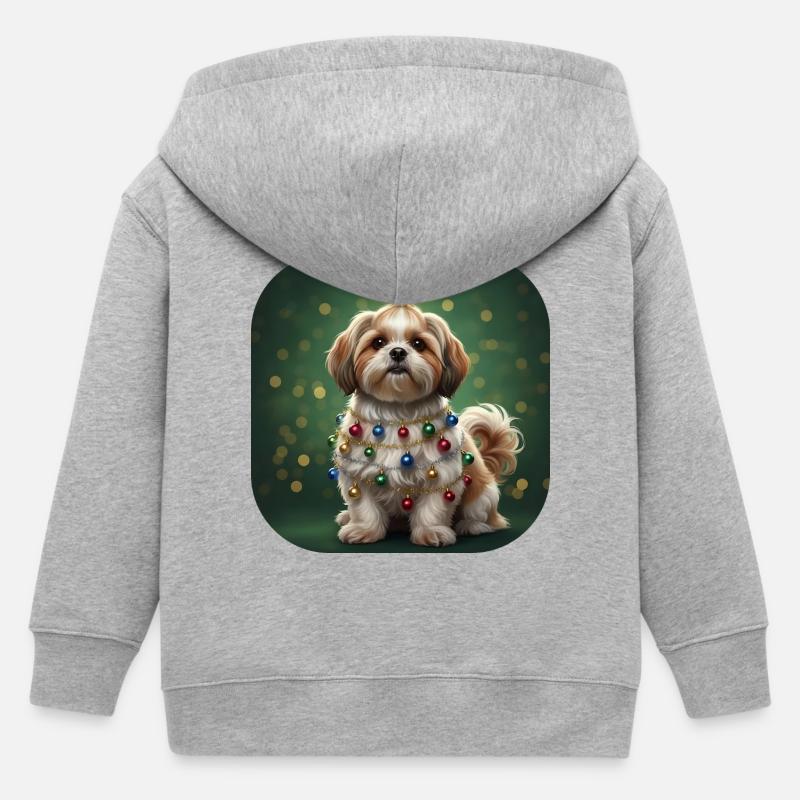 Chiot en guirlande de Noël - Veste à capuche enfant bio Stanley/Stella - gris chiné