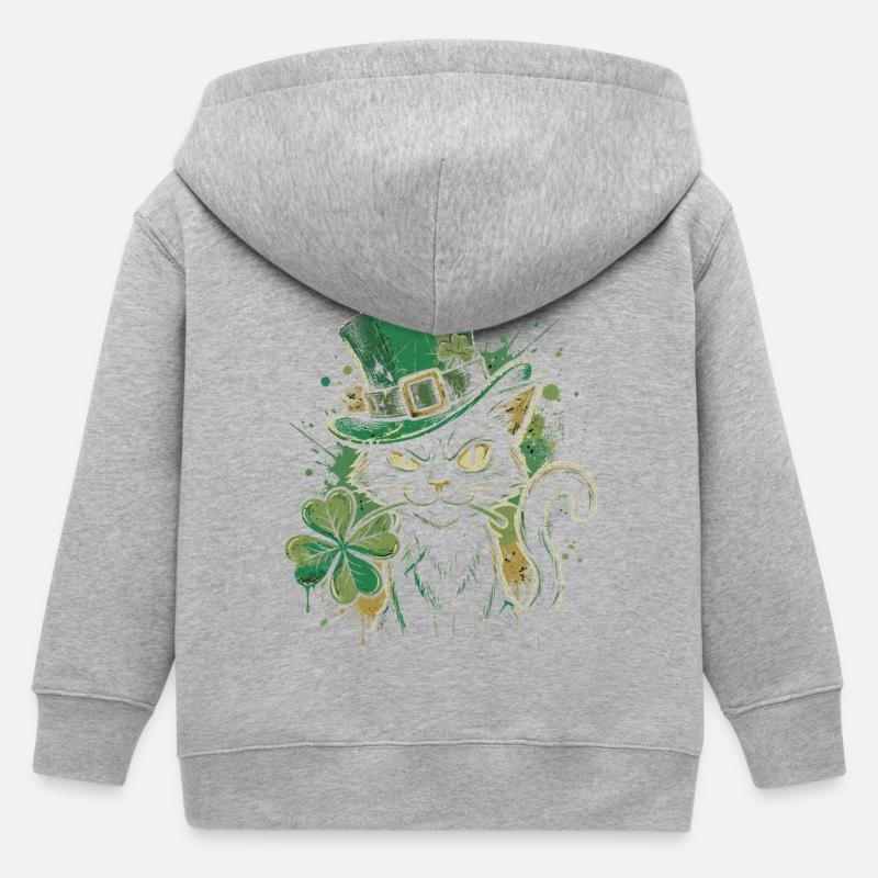 Ronronnement de chat vert avec trèfle - Veste à capuche enfant bio Stanley/Stella - gris chiné