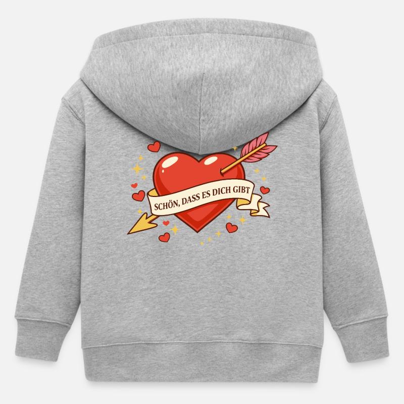 Cœur avec bannière : C’est agréable que tu existes - Veste à capuche enfant bio Stanley/Stella - gris chiné