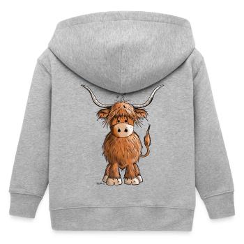 Schottisches Hochlandrind - Kinder Organic Kapuzenjacke Mini Cultivator von Stanley/Stella - Grau meliert - Hinten