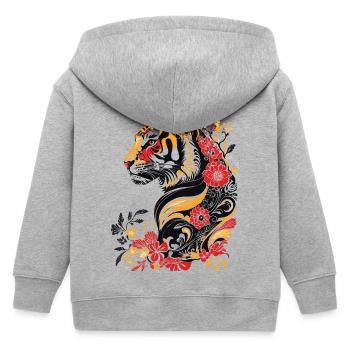 Jugendstil - bunter Tiger und Blumen - Kinder Organic Kapuzenjacke Mini Cultivator von Stanley/Stella - Grau meliert - Hinten