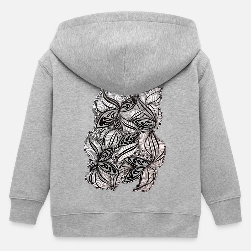 Motif de feuilles noir et blanc - Veste à capuche enfant bio Stanley/Stella - gris chiné