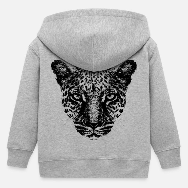 Leopard / Kopf / Schwarz - Kinder Organic Kapuzenjacke Mini Cultivator von Stanley/Stella - Grau meliert