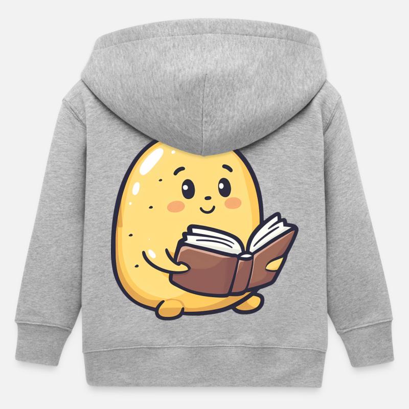 Patate heureuse lisant un livre - Design adorable - Veste à capuche enfant bio Stanley/Stella - gris chiné