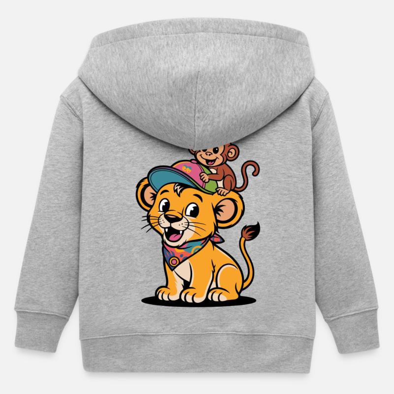 Lion et Singe mignons – Meilleurs amis - Veste à capuche enfant bio Stanley/Stella - gris chiné
