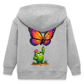 Colorful butterfly meets cactus hero - Kids Organic Zip-up Hoodie by Stanley/Stella - heather grey - Back