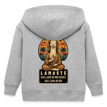 Lamasté – Lustiges Lama Yoga Design - Kinder Organic Kapuzenjacke Mini Cultivator von Stanley/Stella - Grau meliert - Hinten