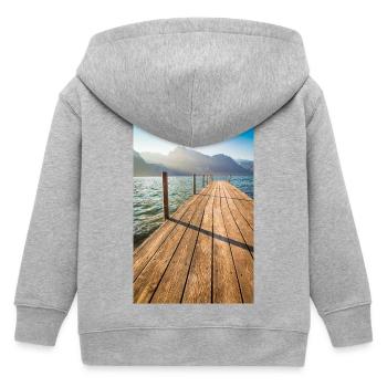 Holzsteg am Bergsee im Sonnenlicht - Kinder Organic Kapuzenjacke Mini Cultivator von Stanley/Stella - Grau meliert - Hinten