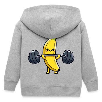 Funny banana lifts weights - Kids Organic Zip-up Hoodie by Stanley/Stella - heather grey - Back