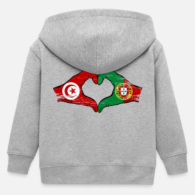 Tunisie Portugal Drapeau Mains Coeur Forme Utilisé - Veste à capuche enfant bio Stanley/Stella - gris chiné