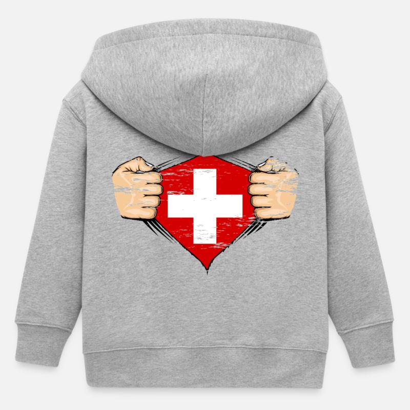 Drapeau suisse utilisé - Veste à capuche enfant bio Stanley/Stella - gris chiné