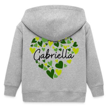 gabriella Namensdesign mit herzförmigem grünem Ohr - Kinder Organic Kapuzenjacke Mini Cultivator von Stanley/Stella - Grau meliert - Hinten