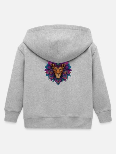 Löwen-Mandala-Blume - Kinder Organic Kapuzenjacke Mini Cultivator von Stanley/Stella - Grau meliert