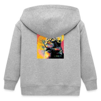 Vivid Pop Cat Portrait - Kids Organic Zip-up Hoodie by Stanley/Stella - heather grey - Back