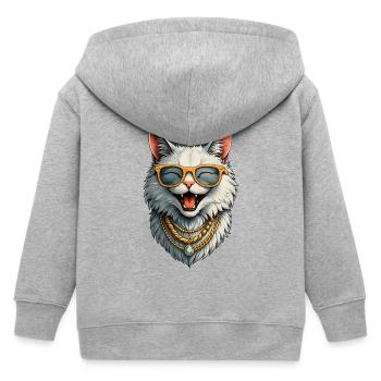 Happy Lady Cat - Sunglasses &amp; Gold Chains - Kids Organic Zip-up Hoodie by Stanley/Stella - heather grey - Back