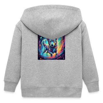 Neon dog in a swirl of color - Kids Organic Zip-up Hoodie by Stanley/Stella - heather grey - Back