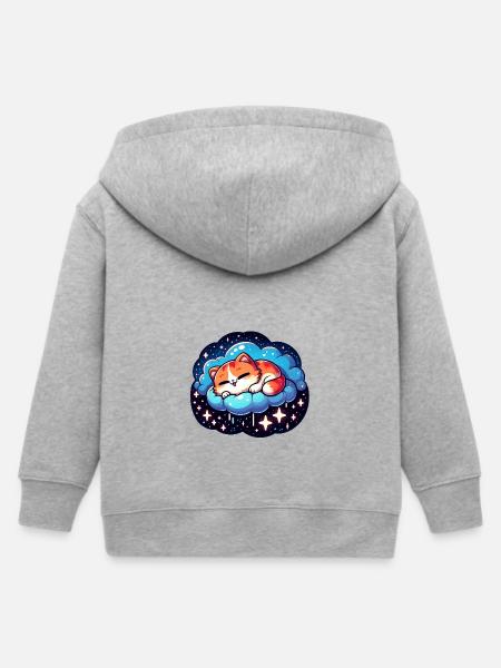 Cute sleeping kitten - Kids Organic Zip-up Hoodie by Stanley/Stella - heather grey