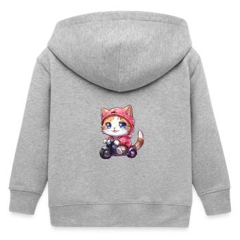 Moto Kitty - Kids Organic Zip-up Hoodie by Stanley/Stella - heather grey - Back