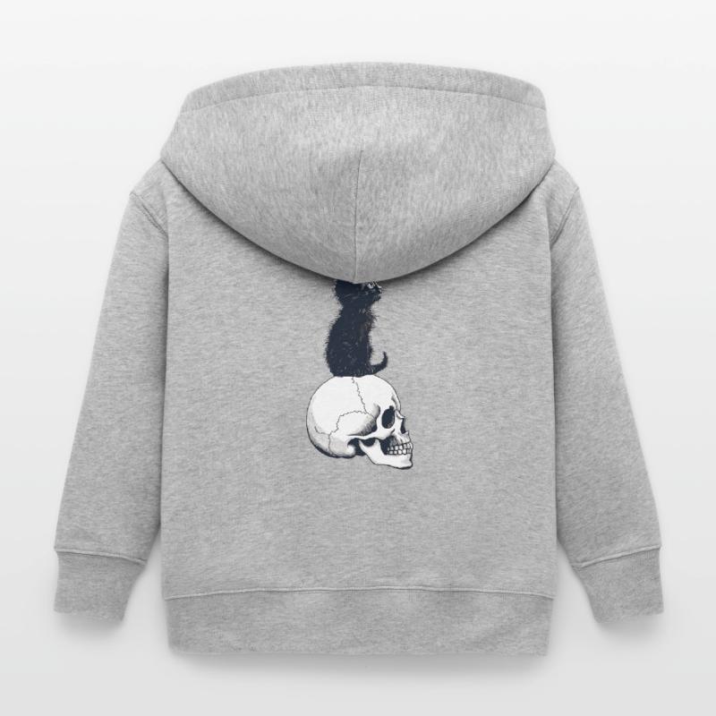 Cute kitten sitting on a skull Kids Organic Zip-up Hoodie by Stanley/Stella