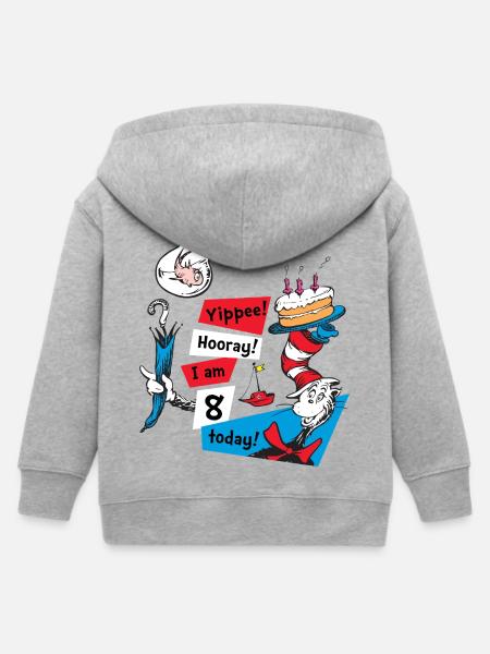 Kat med hatten fødselsdagsdesign 8 år - Stanley/Stella børne zip-hættetrøje økologisk - grå meleret