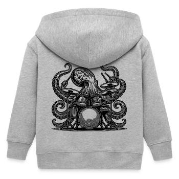 Cooler Oktopus am Schlagzeug - Kinder Organic Kapuzenjacke Mini Cultivator von Stanley/Stella - Grau meliert - Hinten
