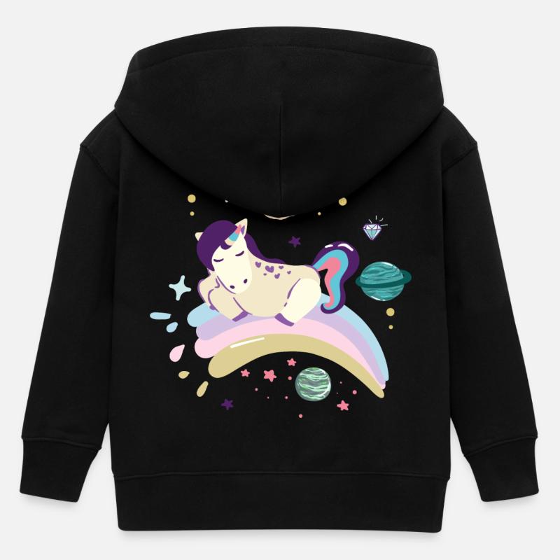 Cosmic Dream Einhorn auf Regenbogen - Kinder Organic Kapuzenjacke Mini Cultivator von Stanley/Stella - Schwarz