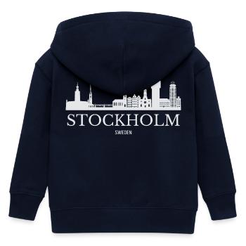 Stockholms silhuett, Stockholm Sverige - Hoodie med dragkedja barn ekologisk Stanley/Stella - marinblått - Bak