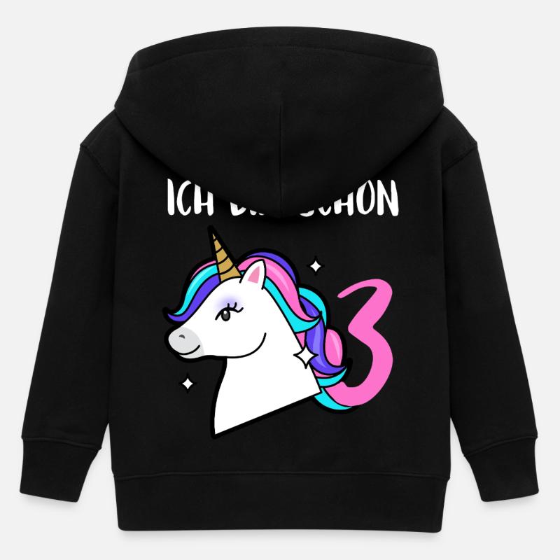 Licorne 3e anniversaire - Veste à capuche enfant bio Stanley/Stella - noir