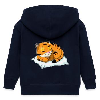 Tiger Sleeping Pillow - Kids Organic Zip-up Hoodie by Stanley/Stella - navy - Back