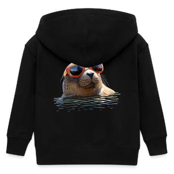 Robbe mit Sonnenbrille Seehund Walross Süße Robben - Kinder Organic Kapuzenjacke Mini Cultivator von Stanley/Stella - Schwarz - Hinten