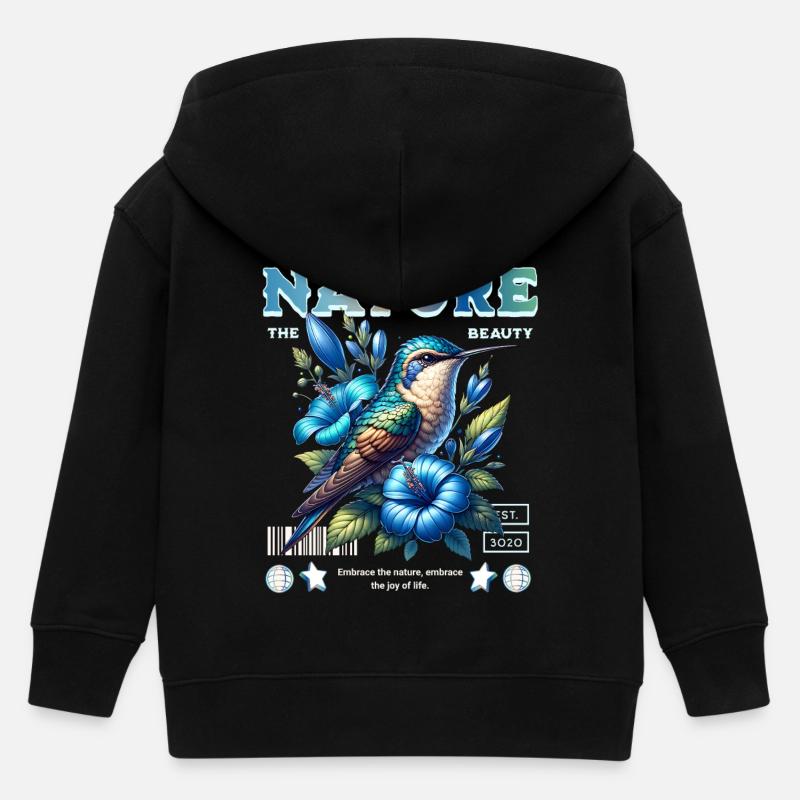 Colibri bleu avec fleurs Art de la nature - Veste à capuche enfant bio Stanley/Stella - noir