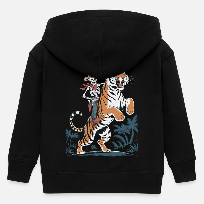 Squelette aventureux avec tigre - Veste à capuche enfant bio Stanley/Stella - noir