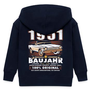 Baujahr 1951 Oldtimer Geburtstag Spruch 75 Jahre - Kinder Organic Kapuzenjacke Mini Cultivator von Stanley/Stella - Navy - Hinten