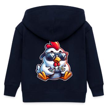Gamer Chicken with Controller - Kids Organic Zip-up Hoodie by Stanley/Stella - navy - Back