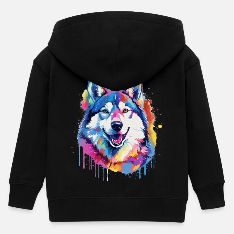 Chien Husky Coloré avec des éclaboussures - Veste à capuche enfant bio Stanley/Stella - noir