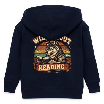 Wild About Reading Wolf Retro Books Saying - Kids Organic Zip-up Hoodie by Stanley/Stella - navy - Back