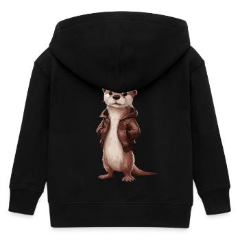 Cooler Otter Mit Lederjacke Illustrationskunst - Kinder Organic Kapuzenjacke Mini Cultivator von Stanley/Stella - Schwarz - Hinten