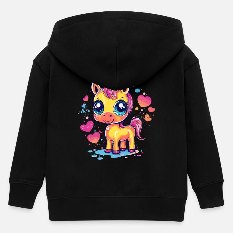 Poney coloré avec des cœurs - Veste à capuche enfant bio Stanley/Stella - noir