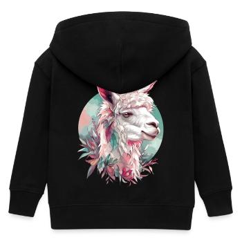 Alpaca Llama Animal Nature Zoo Andes Inca Colorful Art - Kids Organic Zip-up Hoodie by Stanley/Stella - black - Back