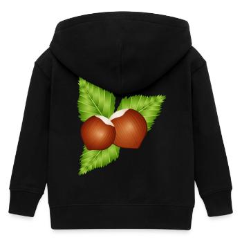 zwei leuchtend braune Haselnüsse mit Blätter - Kinder Organic Kapuzenjacke Mini Cultivator von Stanley/Stella - Schwarz - Hinten