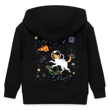Cartoon Astronaut with Space and Pizza - Kids Organic Zip-up Hoodie by Stanley/Stella - black - Back