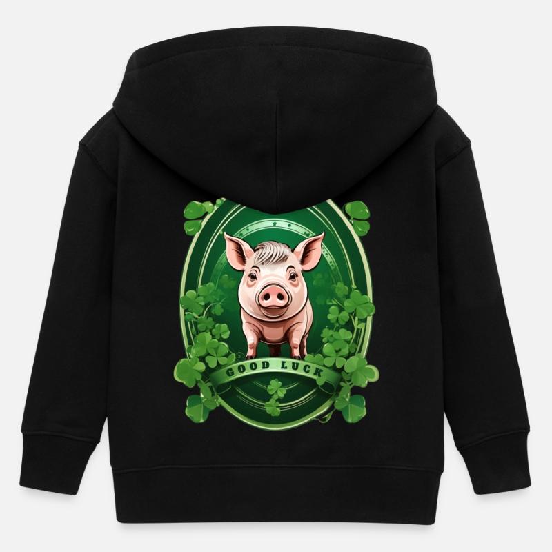 Cochon chanceux avec trèfles - Veste à capuche enfant bio Stanley/Stella - noir
