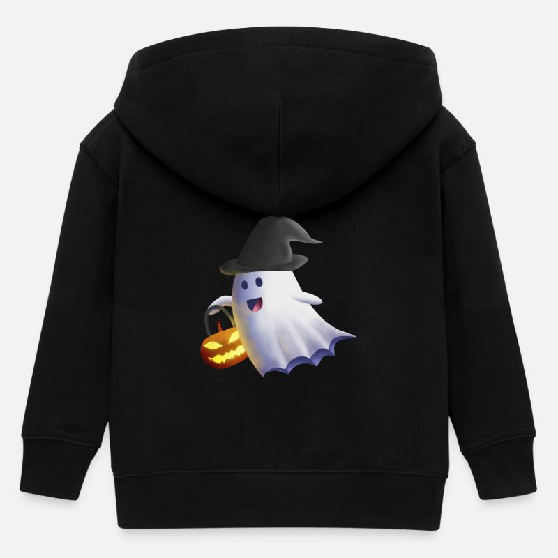 Fantôme avec chapeau de sorcière et citrouille-lanterne - Veste à capuche enfant bio Stanley/Stella - noir