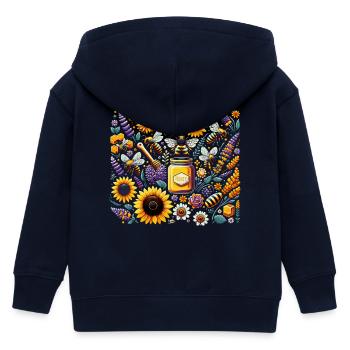 Lebhaftes, farbenfrohes Kunstwerk mit Bienen - Kinder Organic Kapuzenjacke Mini Cultivator von Stanley/Stella - Navy - Hinten