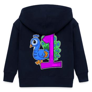 Zahl 1 Nummer Eins - Blauer Pfau Motiv - Kinder Organic Kapuzenjacke Mini Cultivator von Stanley/Stella - Navy - Hinten
