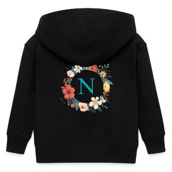 N Monogram, Couronne de fleurs, Personnalisable - Veste à capuche enfant bio Stanley/Stella - noir - Dos