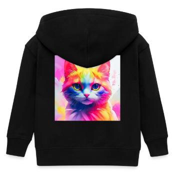 Vibrant Rainbow Cat Artwork - Kids Organic Zip-up Hoodie by Stanley/Stella - black - Back