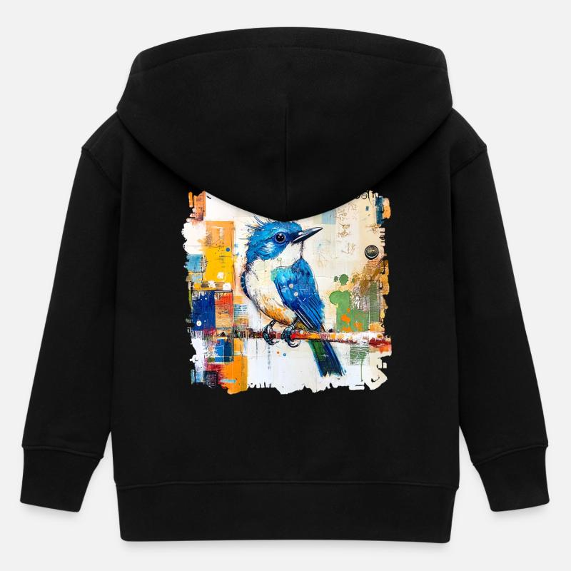 Oiseau bleu en bloc de couleur abstrait - Veste à capuche enfant bio Stanley/Stella - noir