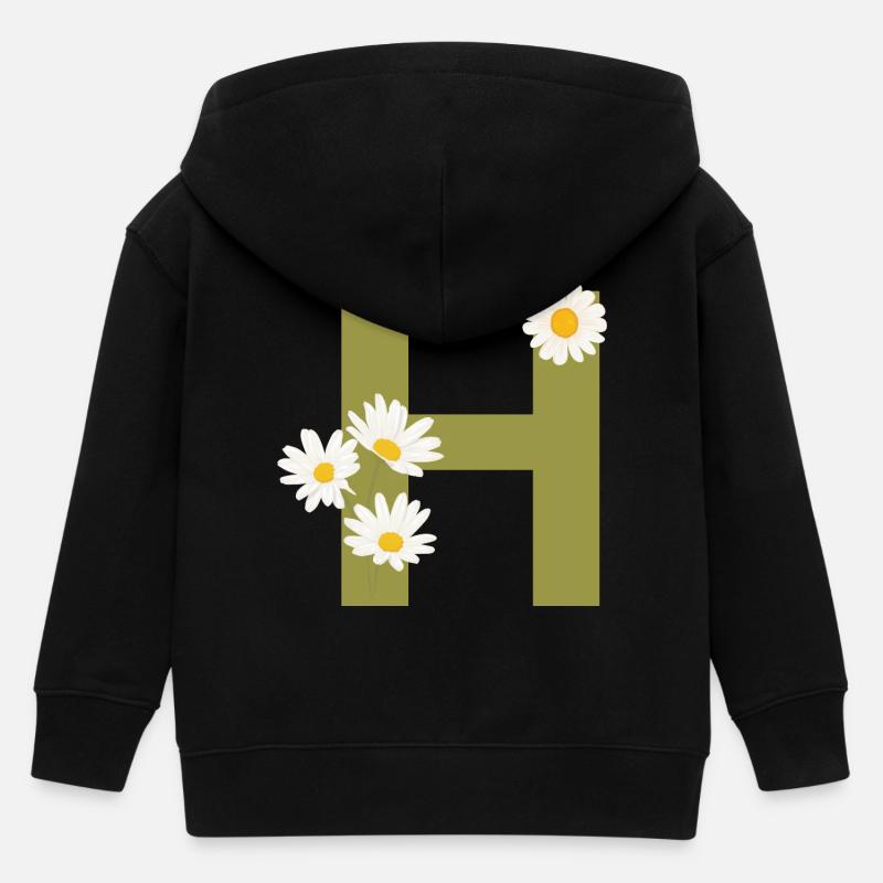 Buchstabe h grüne Gänseblümchen - Kinder Organic Kapuzenjacke Mini Cultivator von Stanley/Stella - Schwarz